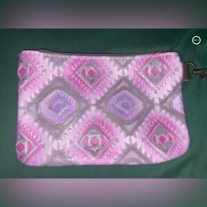 Pink and Gray & brown leather Patterned Clutch